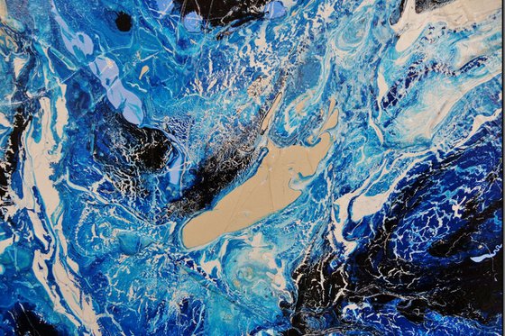 Oceanic Currents 140cm x 180cm Blue Cream Abstract Art