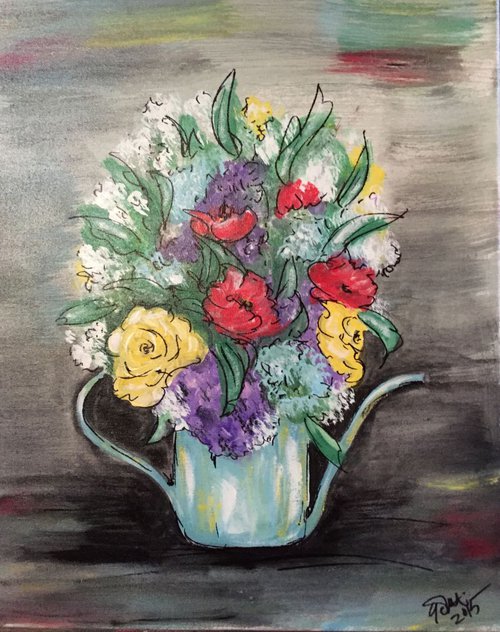 Bouquet in Blue watering can by Carolyn Shoemaker (Soma)