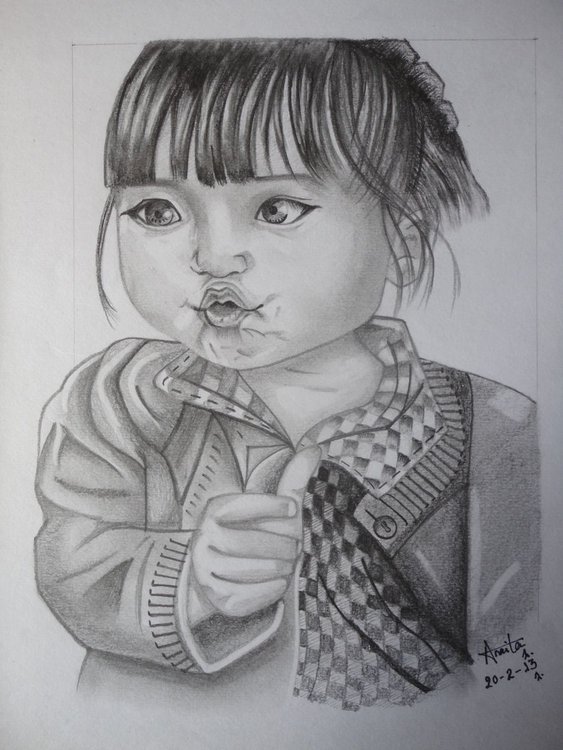 Cute Baby Girl Pencil Drawing By Amita Dand Artfinder