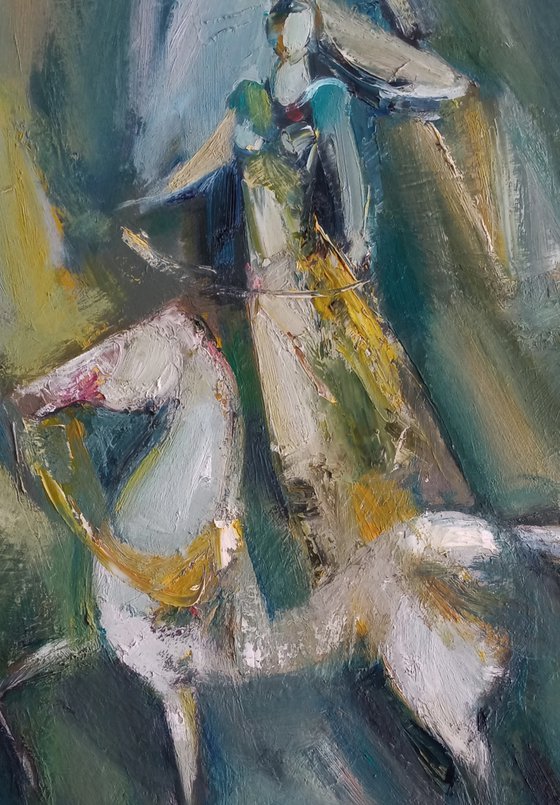 Female rider (60x50cm, oil painting, modern art, ready to hang)