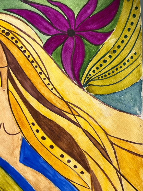 Flower Head Faceless Woman Original Painting
