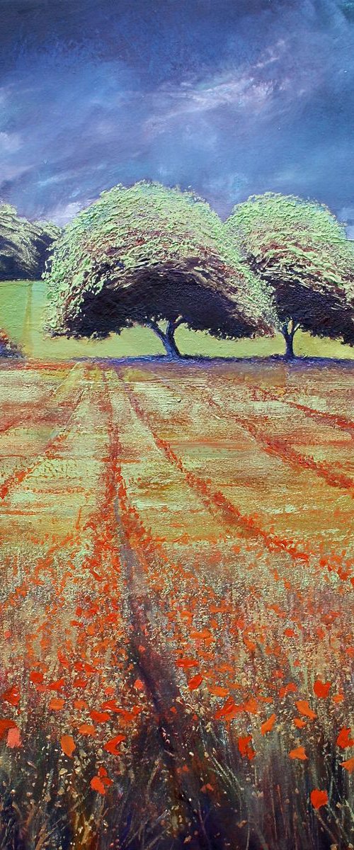2 Trees June Poppy Fields by Simon Jones