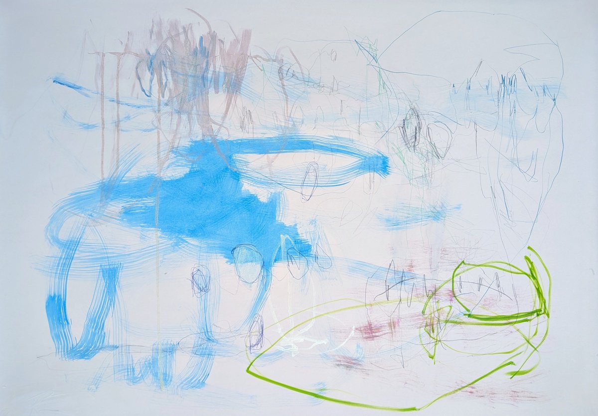 Expressive Abstract Painting By Kerri Mccabe, 30 X 22", Rain Streaming Down....., Original Artwork