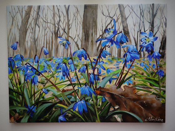 Spring painting Blue flowers