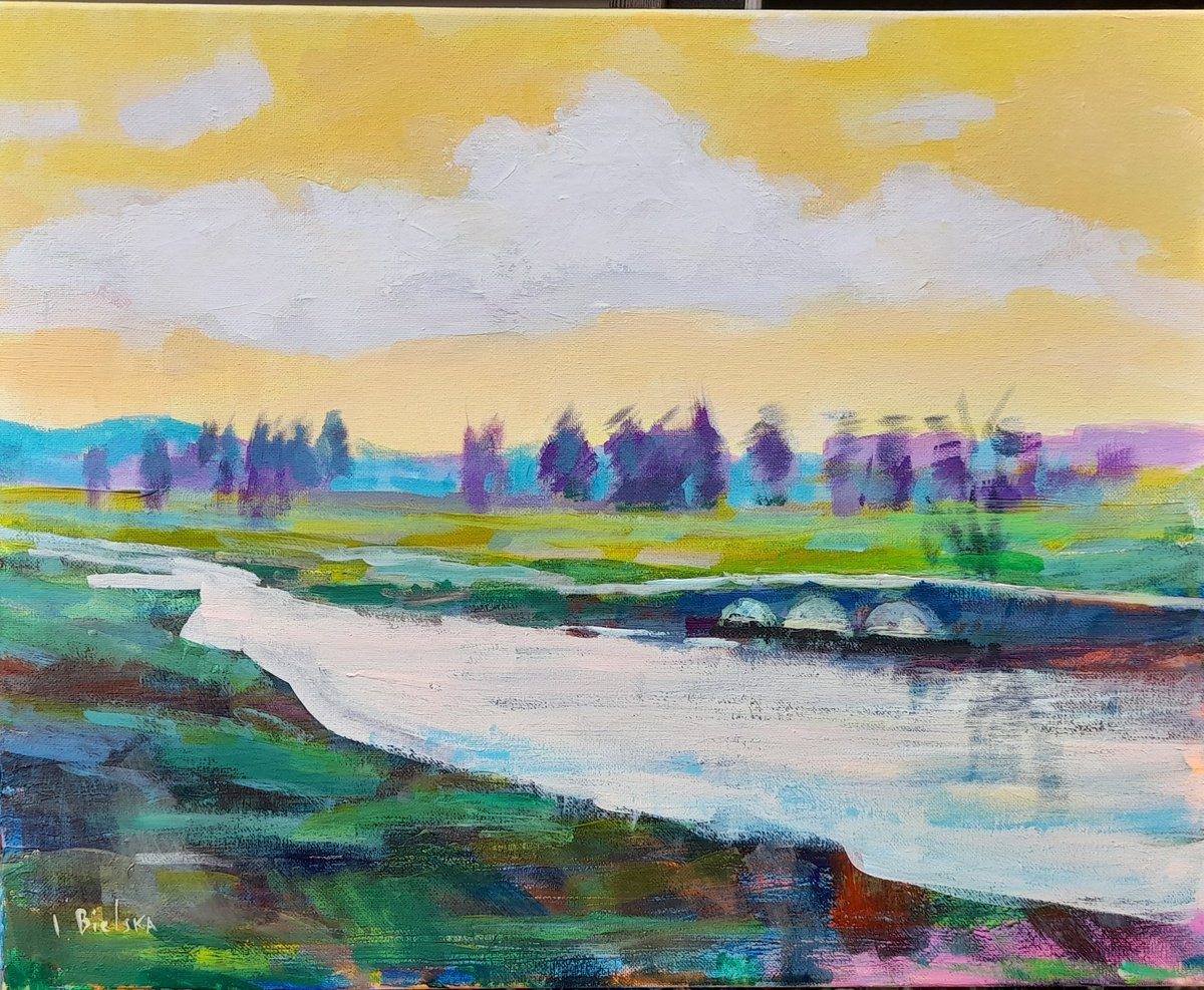 Impressionistic Landscape Acrylic Painting By One Air Art Studio, 20 X 16", Etude, Original Artwork