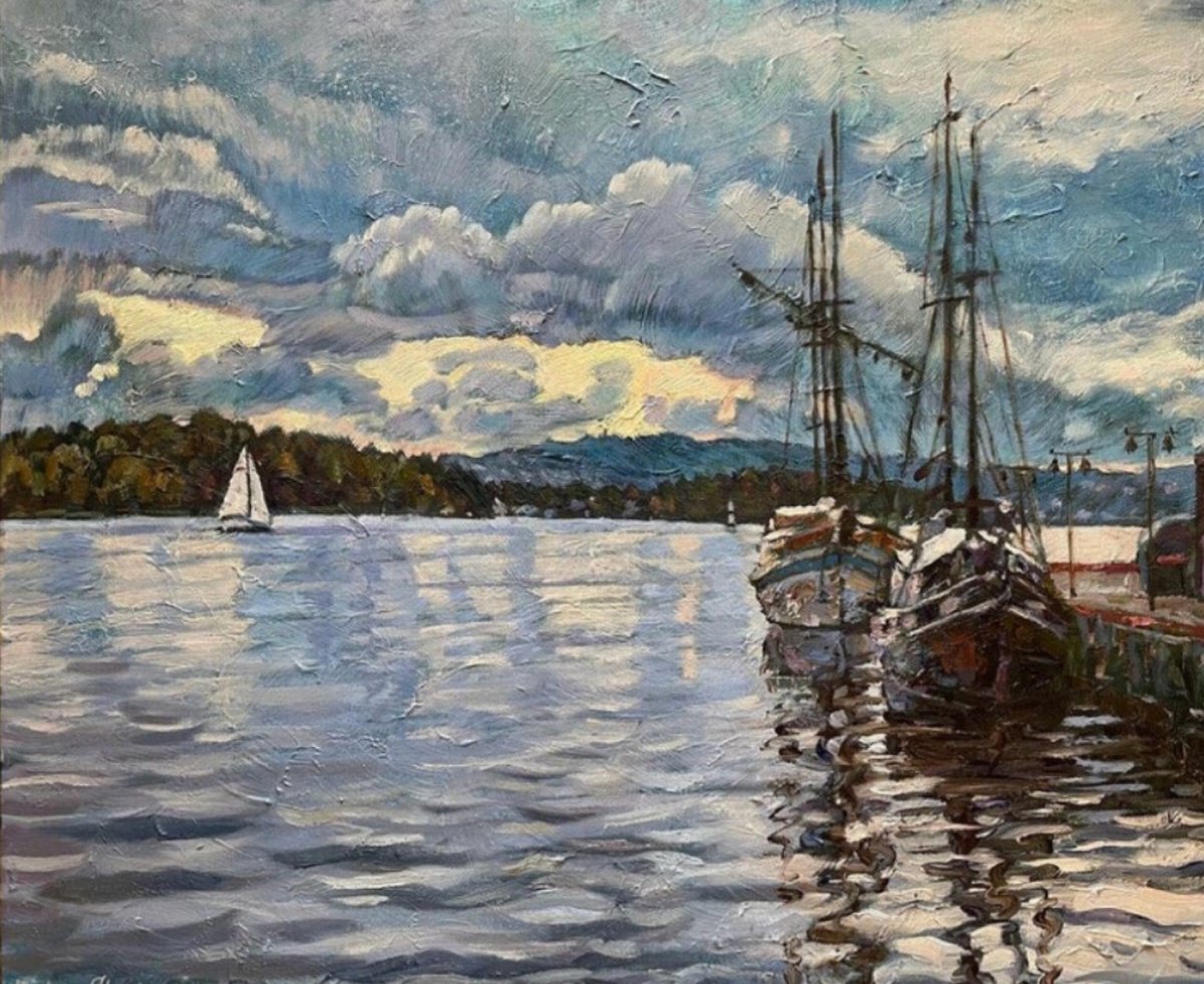 Autumn Clouds Over Aker Brygge By Nadezda Stupina, 29 X 24, Artwork For Sale On Artfinder