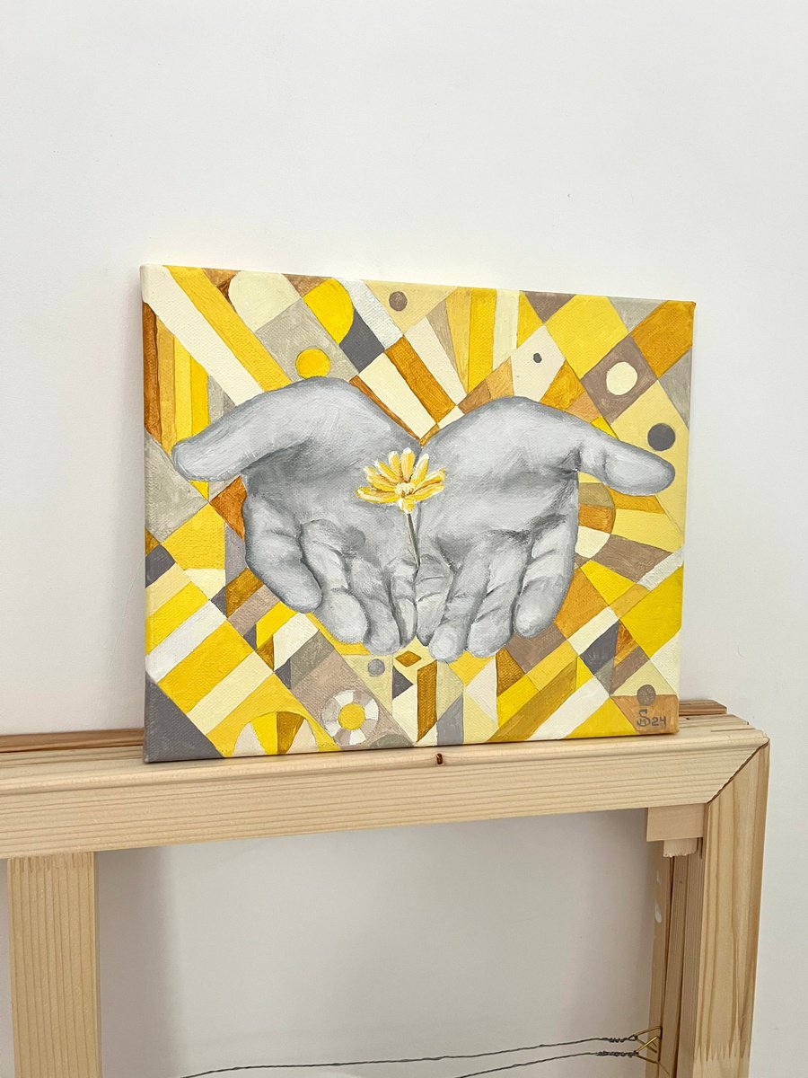 Geometric Portrait Acrylic Painting By Margarita Stepanova, 12 X 10", A Moment