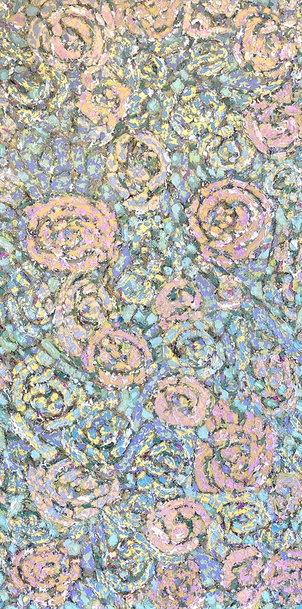 Impressionistic Botanical Oil Painting By Ann Parks Mccray, 24 X 48, Tender Roses, Original Artwork