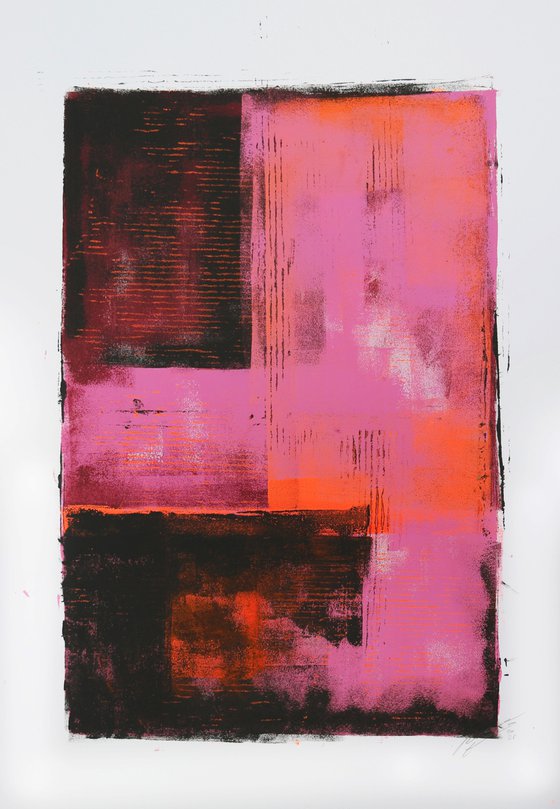 Abstract Painting - Black Pink Minimal -  Art on paper - A2 - 42x59,4cm - 15O