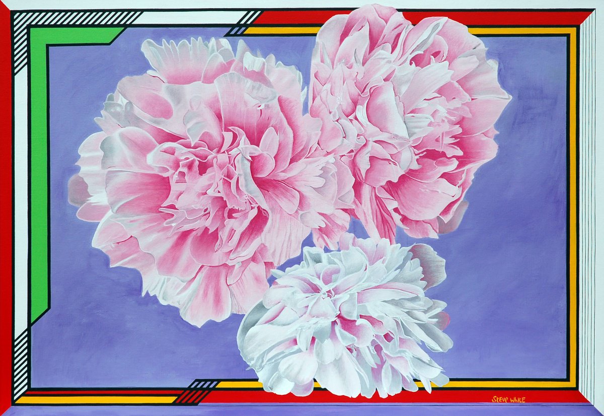 Three Peonies In a Complicated Frame by Steve White