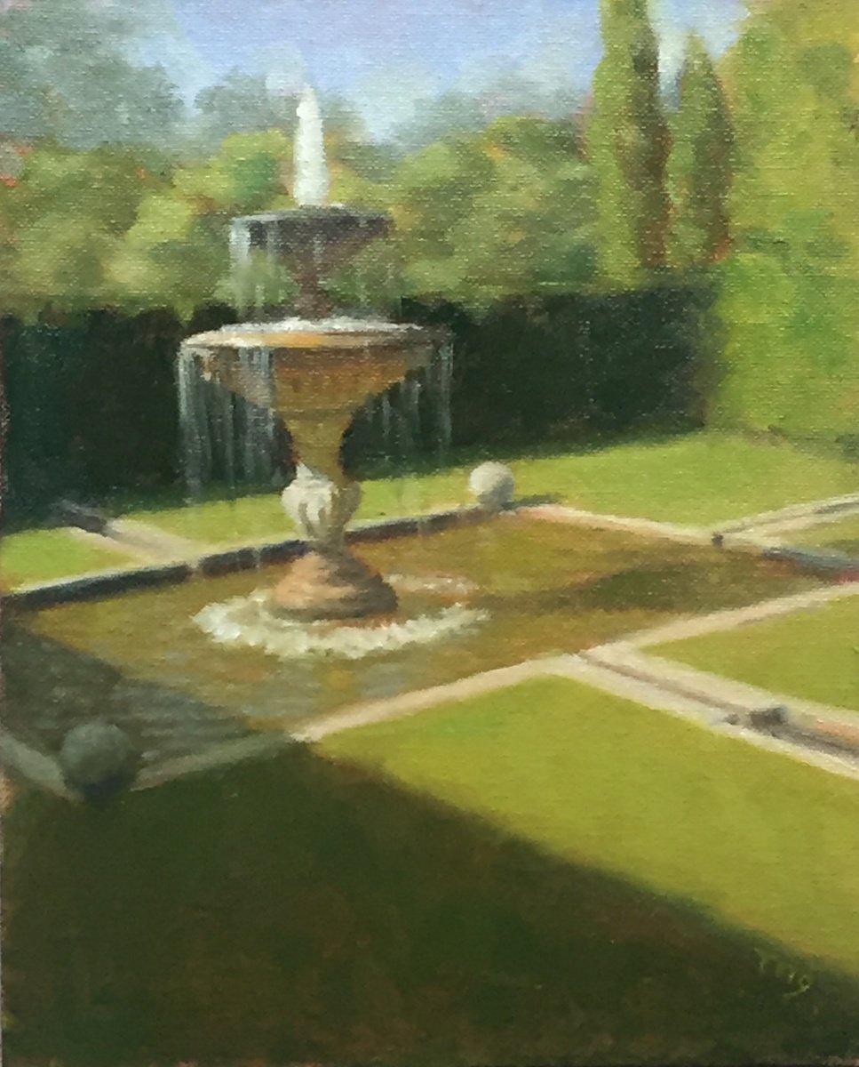 Oil Painting , Villa Fountain By Michael Gillespie, 8 X 10, Artwork For Sale On Artfinder