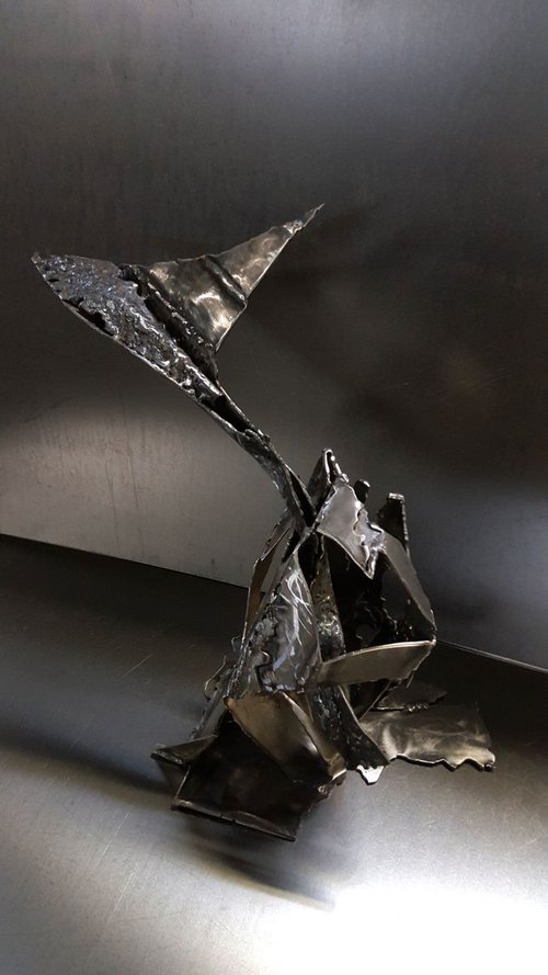 The genesis of a flight Welded iron sculpture Brutalism Onirism Decontructivism by romanian master Ovidiu Kloska by Kloska Ovidiu