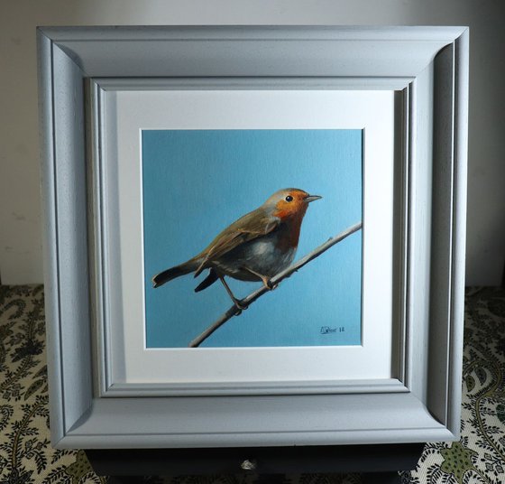 Robin on a Wire, Bird Artwork, Animal Art Framed