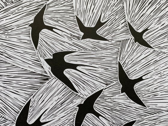 Linocut: Swallows 91/100