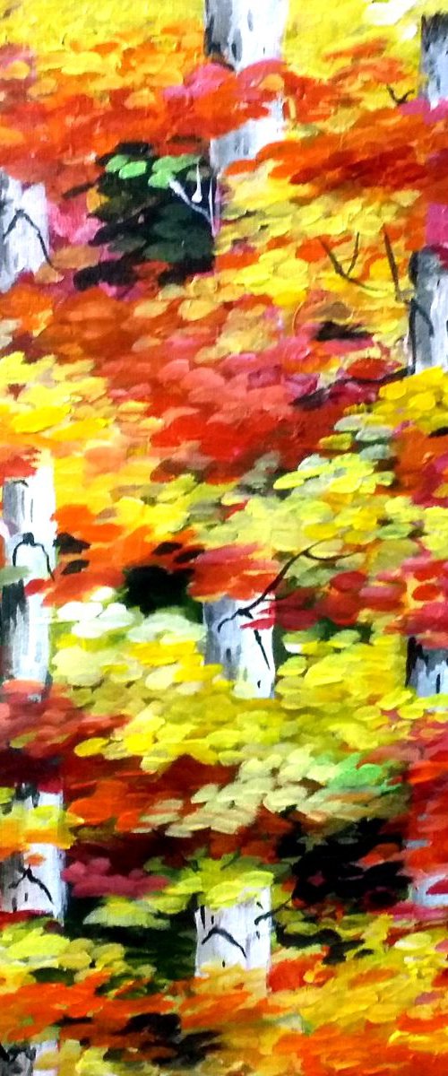 Beauty of Autumn Forest II - Acrylic on Canvas Painting by Samiran Sarkar