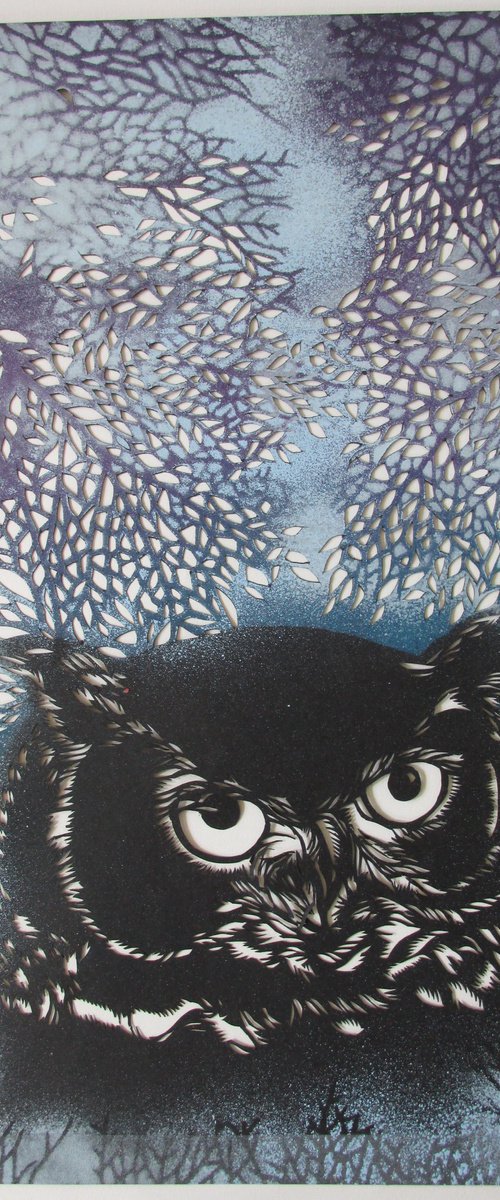 owl with trees by Alfred  Ng