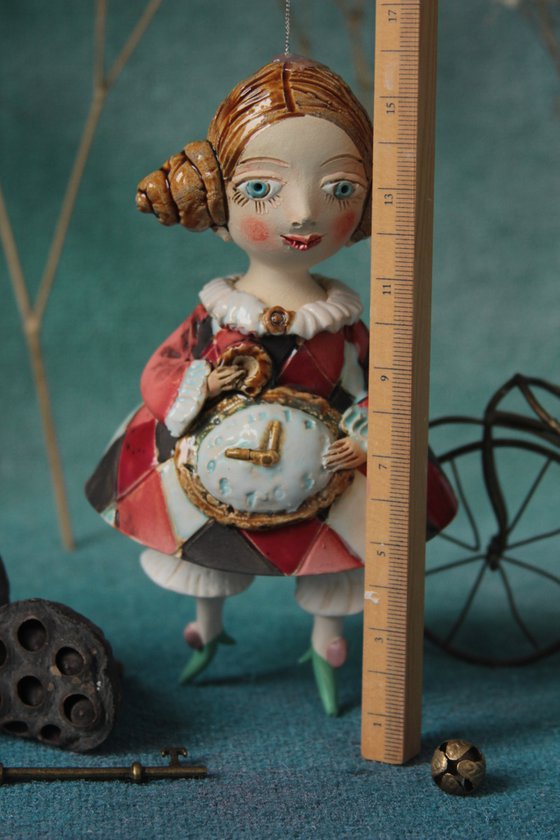 Little Girl in a harlequin dress. Hanging sculpture, bell doll by Elya Yalonetski