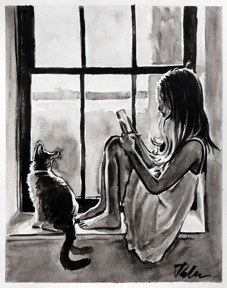 Urban And Pop Animal Ink Drawing By Tashe, 9 X 12", "Best Friend", Original Artwork