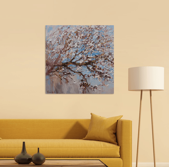 Blooming tree Original impasto oil painting