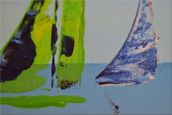 Colourful Summer II - Abstract- Colourful Sailboat Painting- Large Acrylic Art Canvas Wart Art Ready to hang