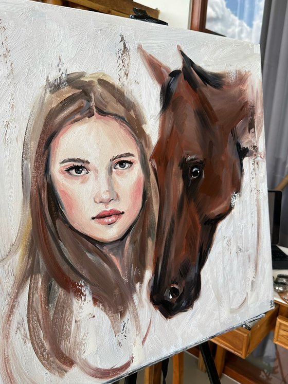 Woman with brown horse