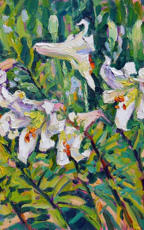 White Lilies (plein air) original painting by Dima Braga