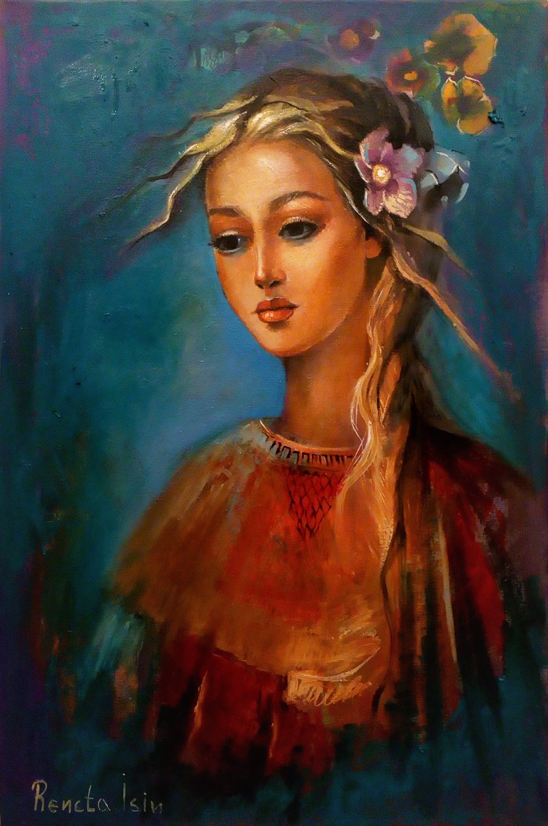Expressive Portrait Oil Painting By Reneta Isin, 16 X 24", " Flora " Ii, Original Artwork
