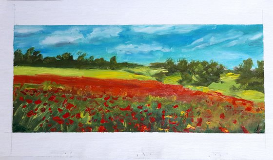 POPPIES FIELD V / ORIGINAL OIL PAINTING