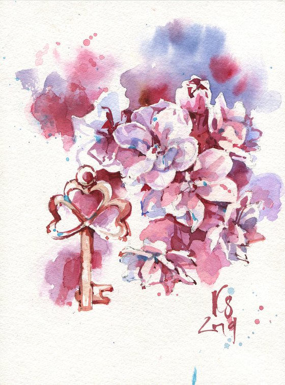 "The key" original watercolor sketch small format