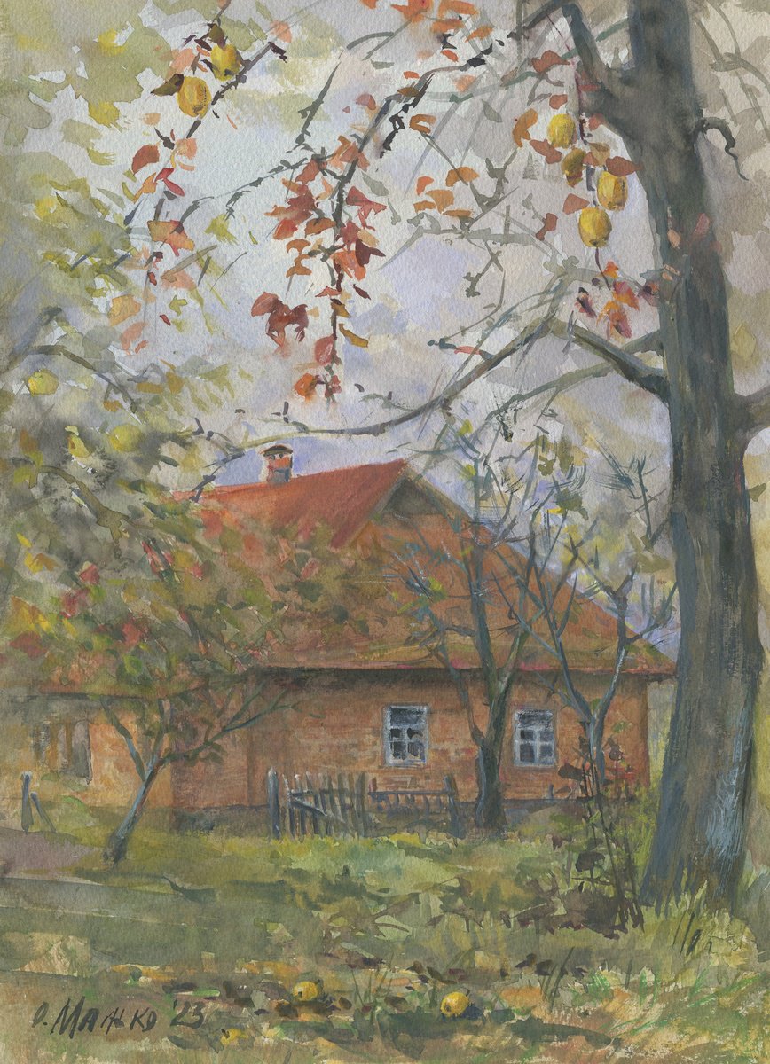 Impressionistic Landscape Watercolour By Olha Malko, 11 X 15", The November Red, Original Artwork