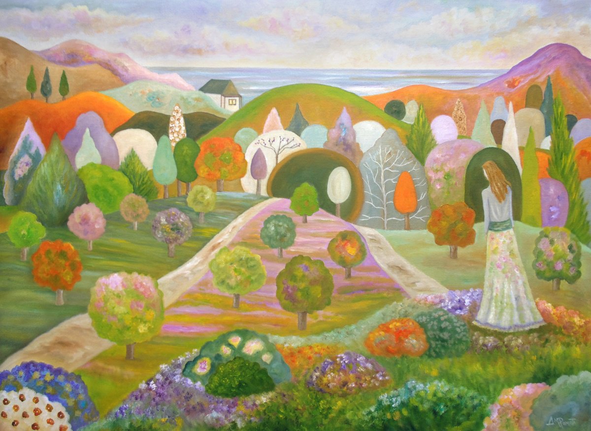 Impressionistic Landscape Oil Painting By Angeles M. Pomata, 32 X 24, Time To Believe, Original Artwork