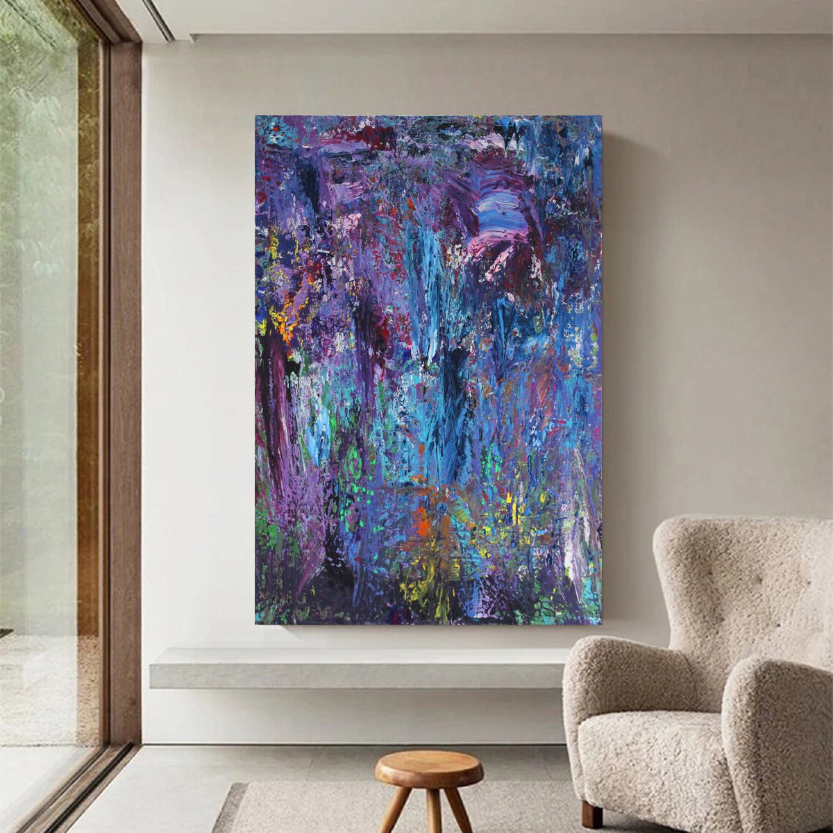 Abstract Acrylic Painting By Veljko Martinovic, 37 X 55", "Before The Storm", Original Artwork