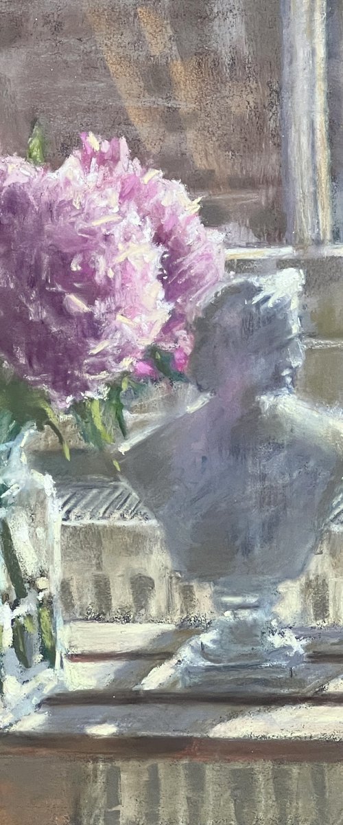 Peonies in the studio by Louise Gillard