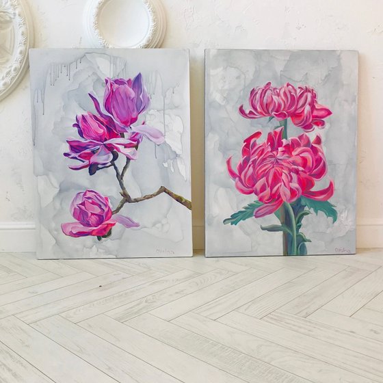 Diptych Pink Flowers