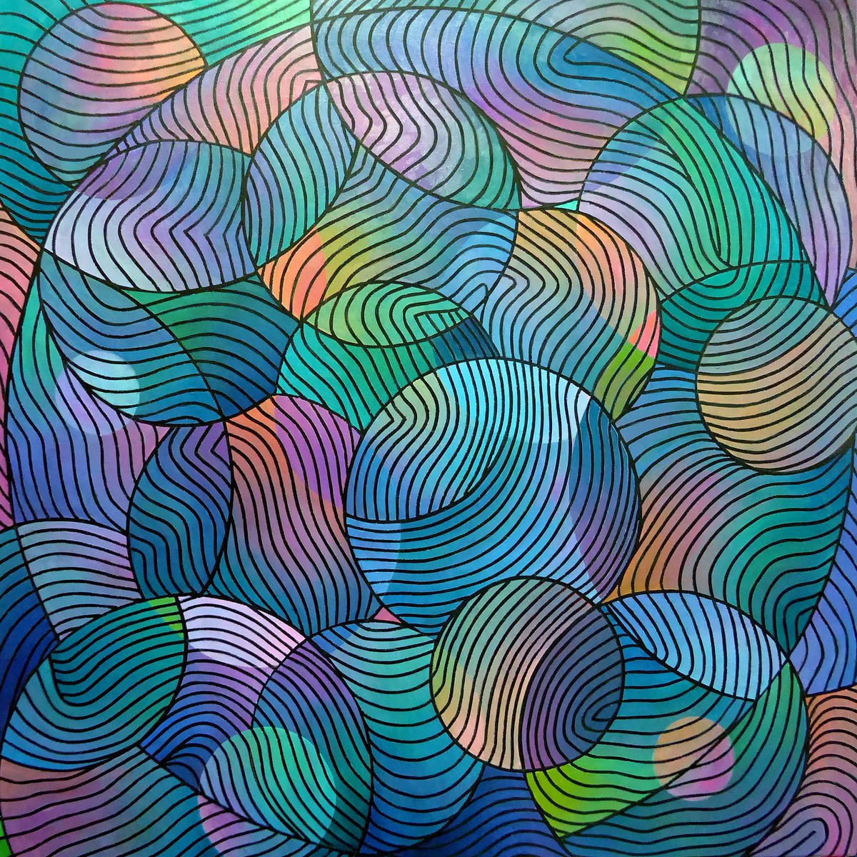 Organic Abstract Acrylic Painting By Stephen Conroy, 30 X 30", Composition Of Many Circles, Original Artwork