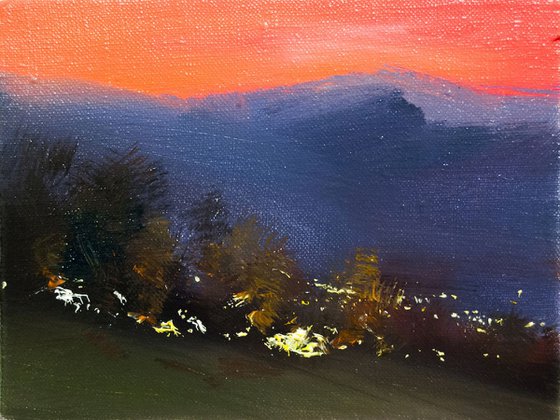 Oil painting original landscape artwork - Lights in Mountains