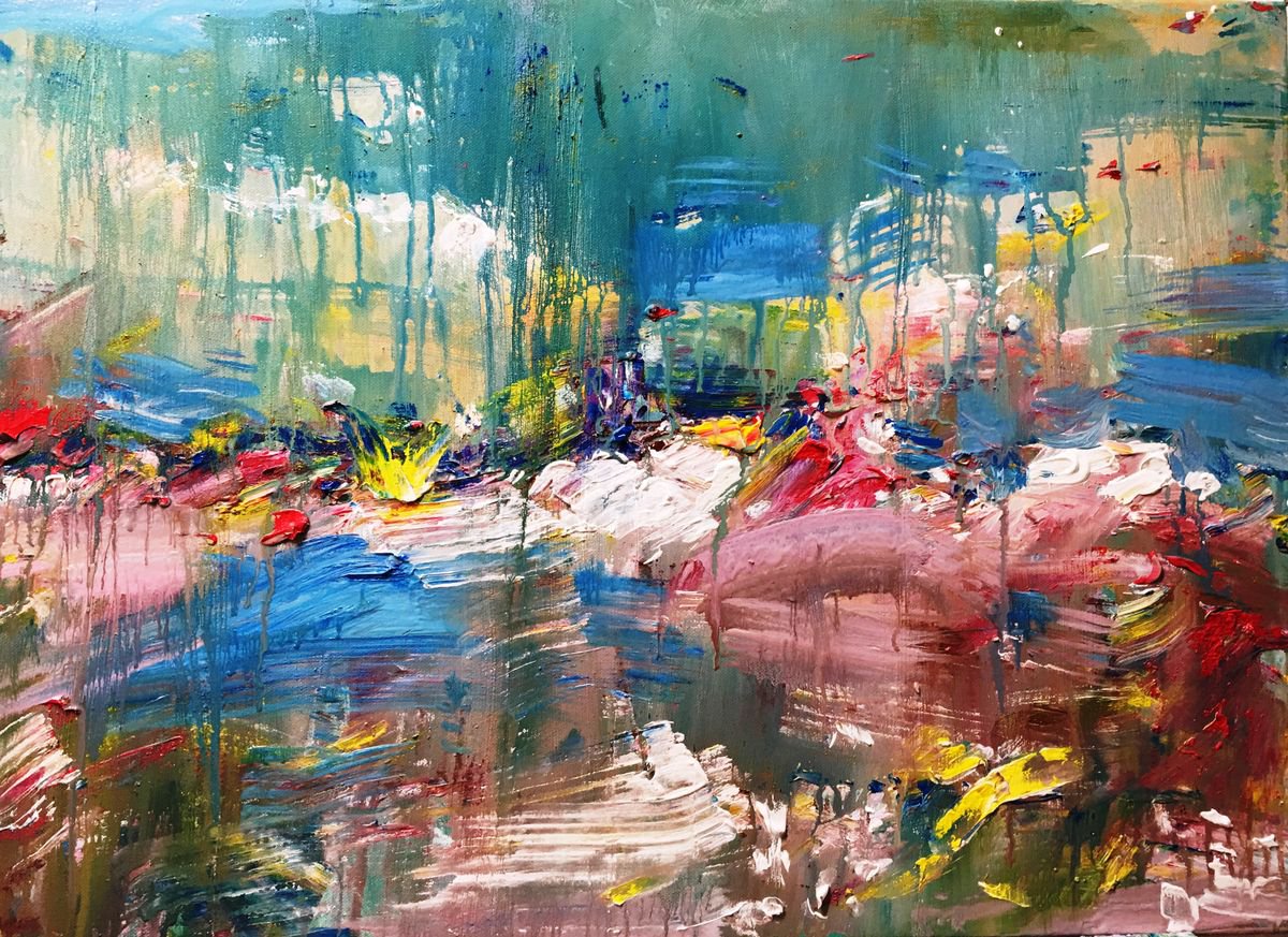 Abstract Landscape Acrylic Painting By Altin Furxhi, 28 X 20, Abstrakt., Original Artwork