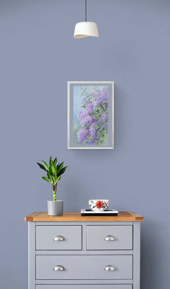 Branches of a lilac / ORIGINAL watercolor 12x20in (30x50cm)
