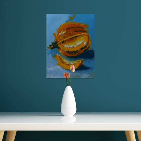 Pumpkin oil painting. Still life with pumpkin