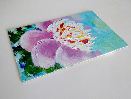 Peony Painting Original Art Floral Small Oil Artwork Pink Flower Wall Art