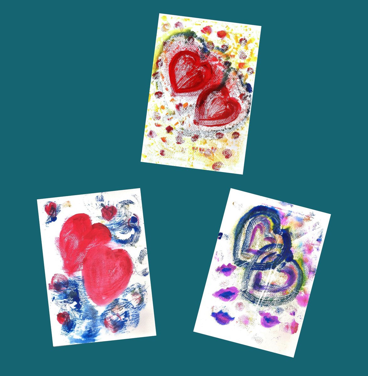 Expressive Limited Edition Print , Set Of Three Valentine Hearts By Asha Shenoy, 7 X 10, Artwork For Sale On Artfinder