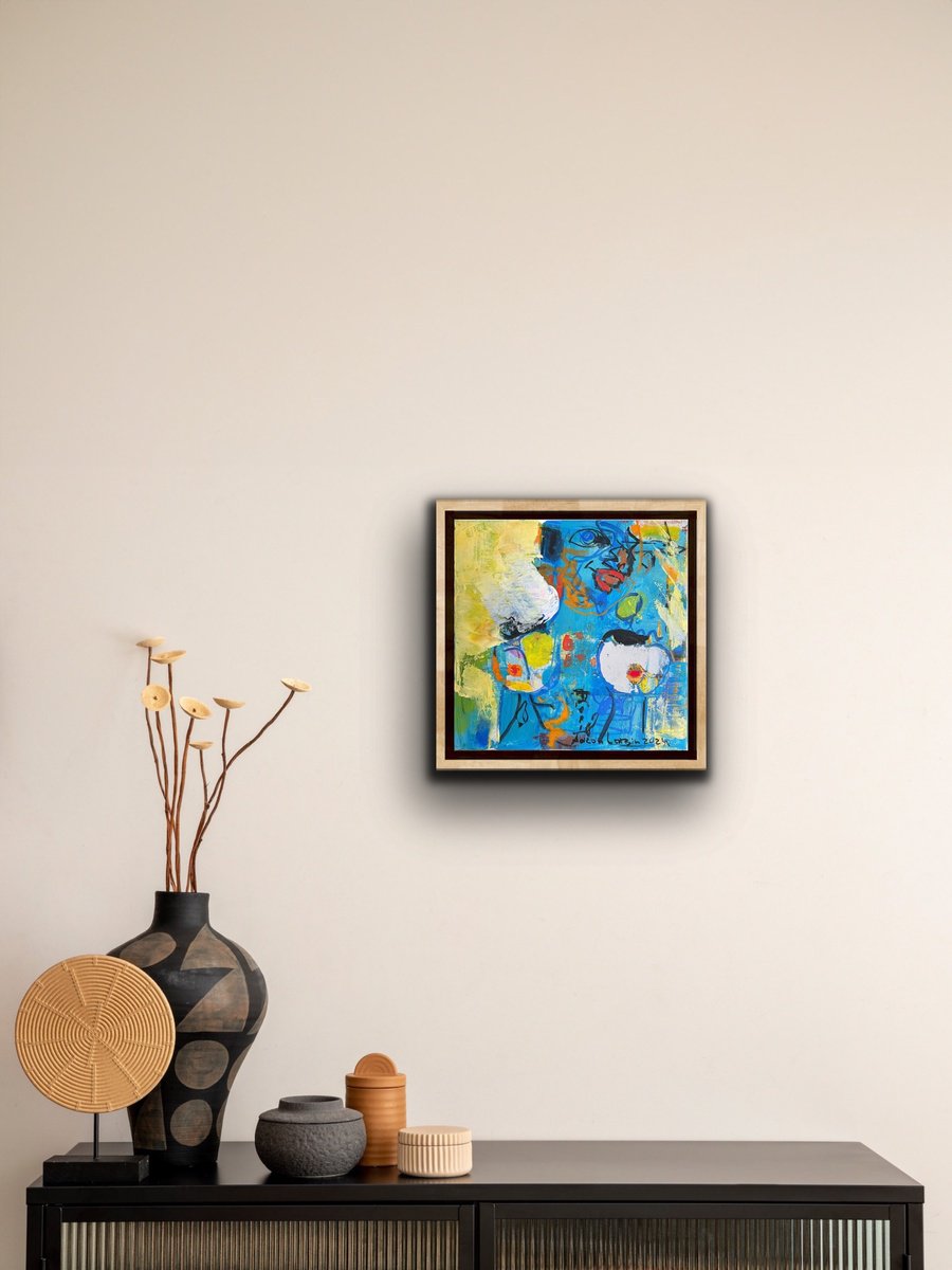 Urban And Pop Portrait Acrylic Painting By Aaaron Labin (Grigoryan), 12 X 12, Blue Portrait, Original Artwork