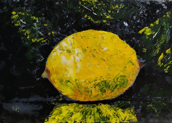 Lemon, original citrus impasto oil painting, Gift, impressionistic oil painting