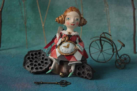 Little Girl in a harlequin dress. Hanging sculpture, bell doll by Elya Yalonetski