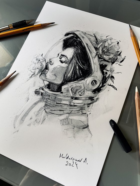 Astronaut with peonies 4