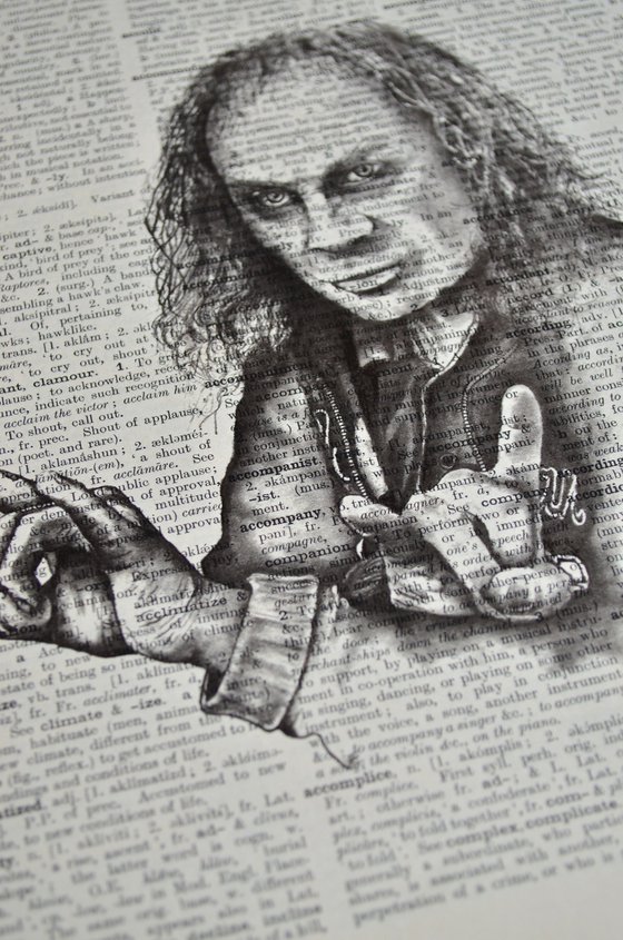 Ronnie James Dio - Collage Art on Large Real English Dictionary Vintage Book Page