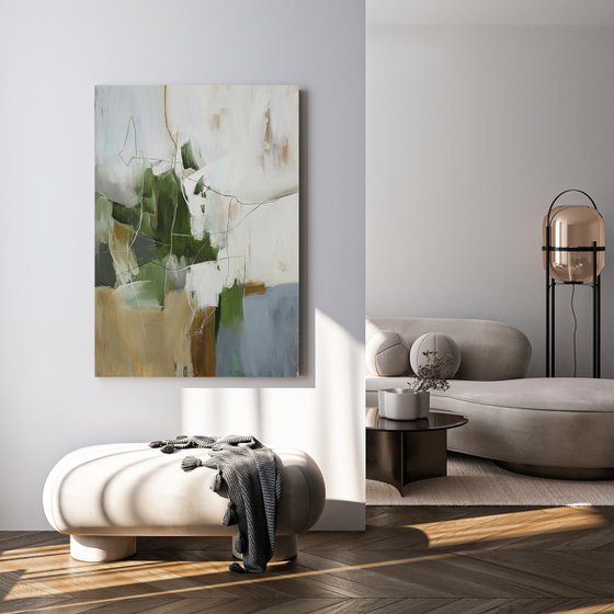 "Green Melody 4" Green beige abstract art