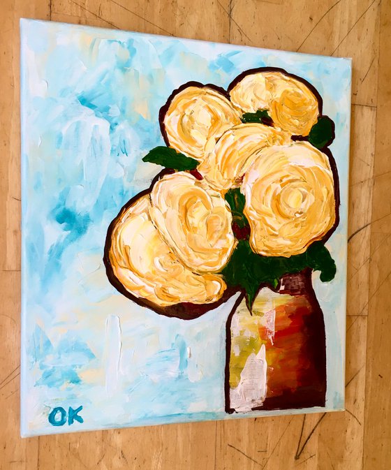 BOUQUET OF Yellow  Roses  #10 palette  knife Original Acrylic painting office home decor gift