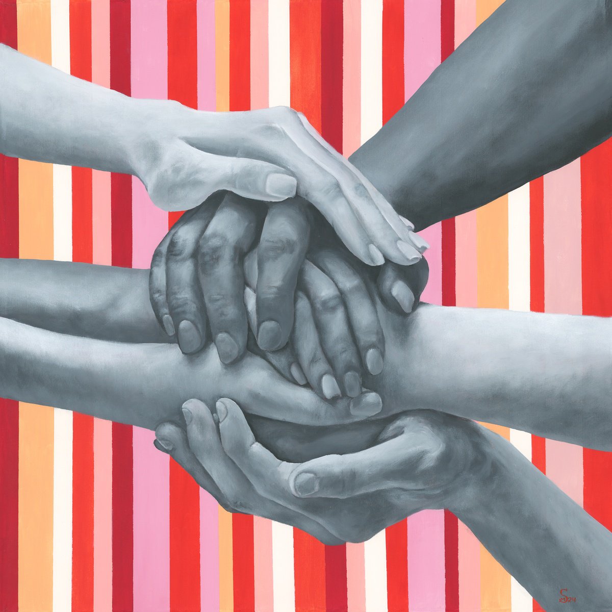 Expressive Portrait Acrylic Painting By Margarita Stepanova, 31 X 31", All We Got Is Us, Original Artwork