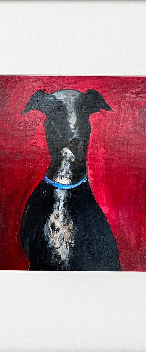 Black Greyhound on Dark Red by Teresa Tanner